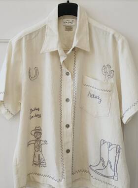 「Maroon」部分现货 泰国 Pickle Projects 手工刺绣棉麻短袖衬衫