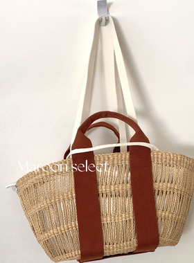 「Maroon」约2周 法国Muun25春夏 蝴蝶绑带棉内袋 手工草编包篮子