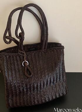 「Maroon」待补货 Lemaire chevron皮革编织 托特单肩包小号中号