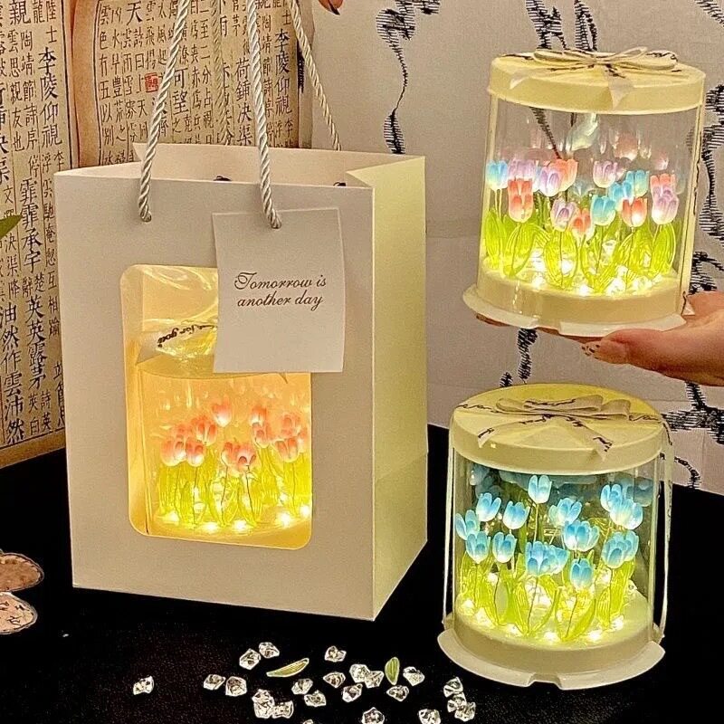 手工DIY郁金香浪漫花海蛋糕盒氛围小夜灯生日送女友朋友创意礼物