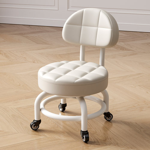 万向轮小凳子客厅圆凳软包板凳带滑轮矮凳家用换鞋凳儿童靠背椅子