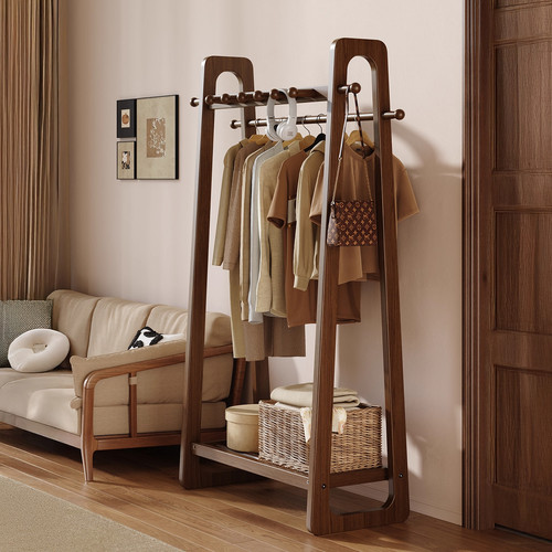 落地卧室衣帽架全实木挂衣架简约晾衣架家用床头木质挂衣服架子