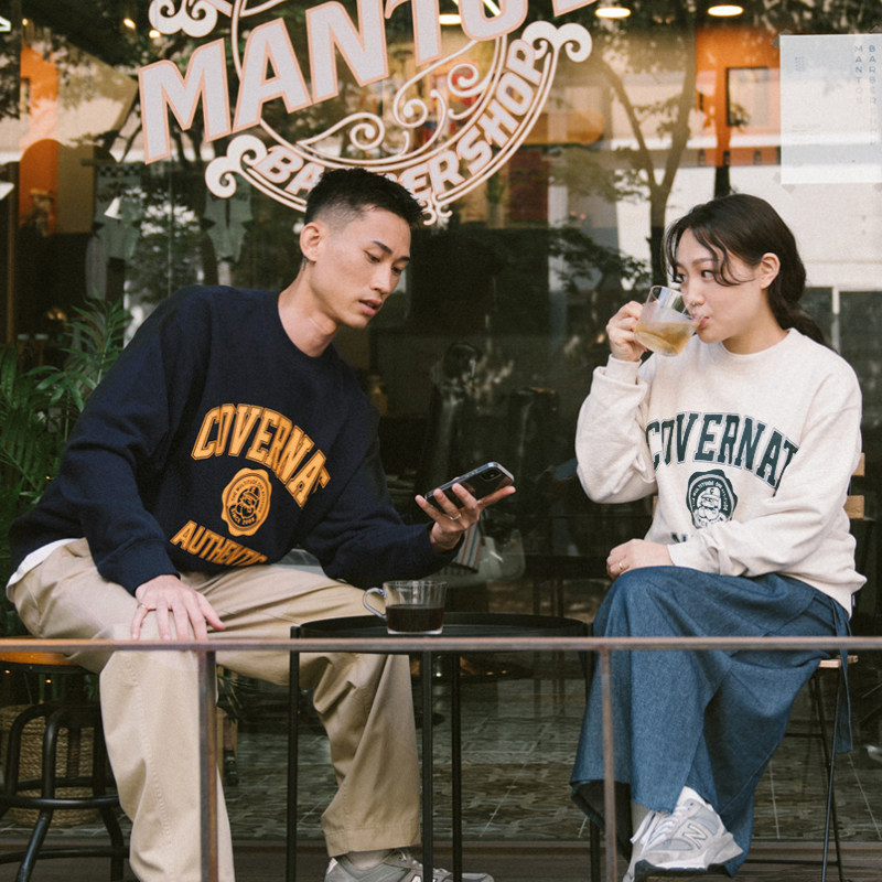 2021年 covernat新款斗牛犬图案休闲圆领男卫衣 美式街头卡通中性