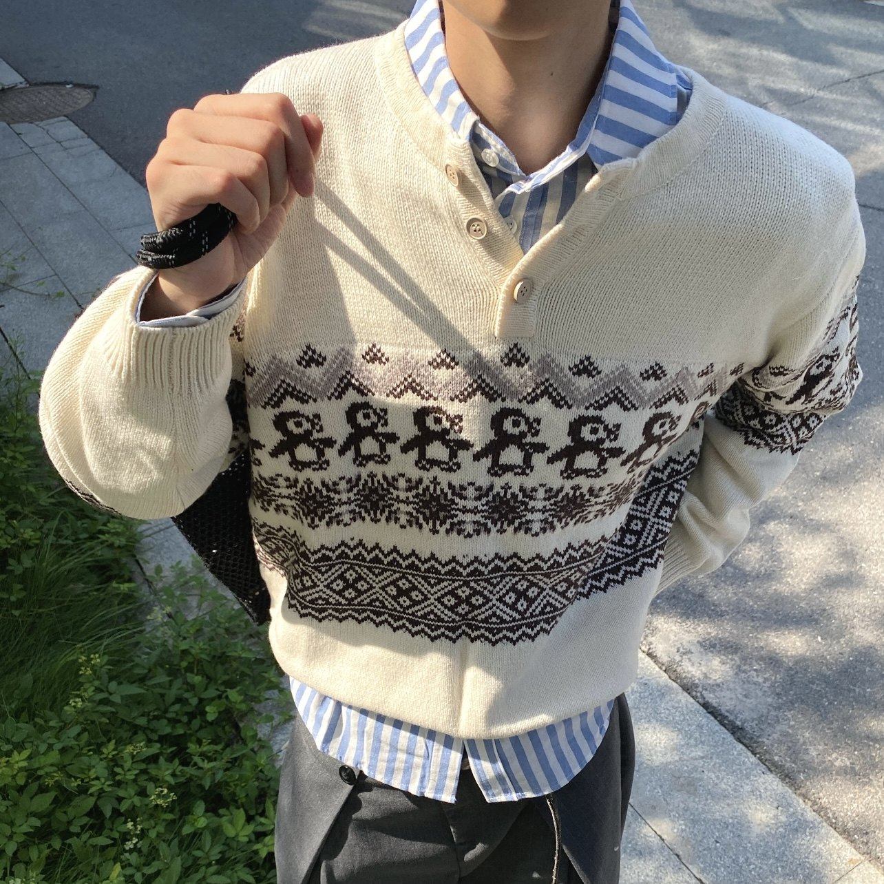 费尔岛复古花纹cleanfit毛衣圆领针织套头衫,男装,针织衫/毛衣,淘宝优惠券,粉丝福利购,淘宝优惠卷