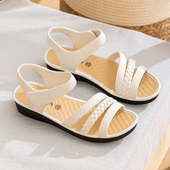 女2025年新款 夏季 中跟软底时尚 凉鞋 妈妈凉鞋 防滑休闲坡跟舒适外穿