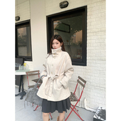 MosesQueen魔西女王毛呢外套女秋冬加厚呢子大衣宽松收腰立领上衣