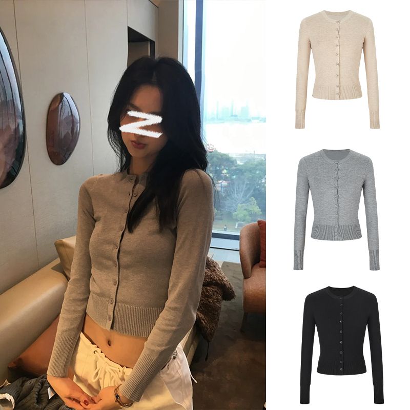 MosesQueen魔西女王黑色针织衫女秋季新款显瘦纽扣百搭上衣外套