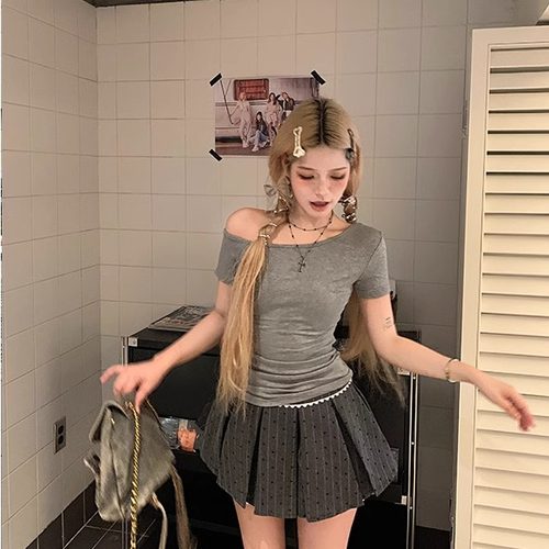 露肩短袖女夏季新款欲显瘦上衣