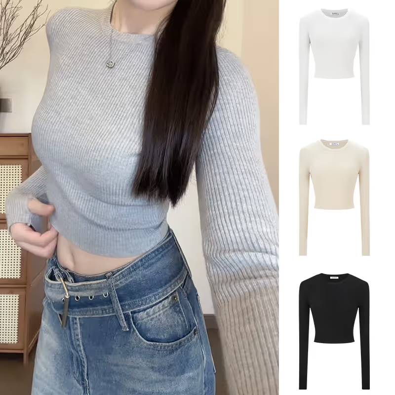 长袖露脐薄款夏季新款显瘦辣妹