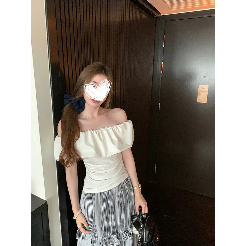 MosesQueen魔西女王法式一字肩短袖t恤女2025夏季新款设计感上衣