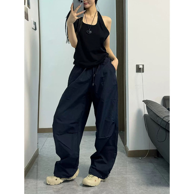 MosesQueen魔西女王美式抽绳廓形工装裤2025新款高腰宽松拖地长裤