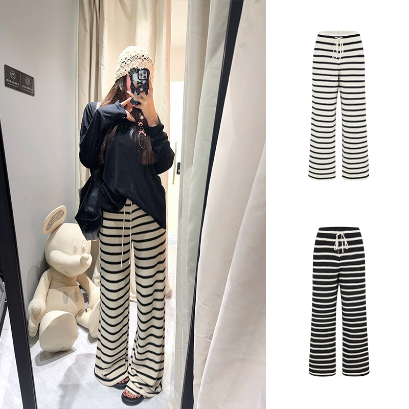 MosesQueen魔西女王色黑白条纹裤秋季新款松弛感宽松垂感阔腿裤女