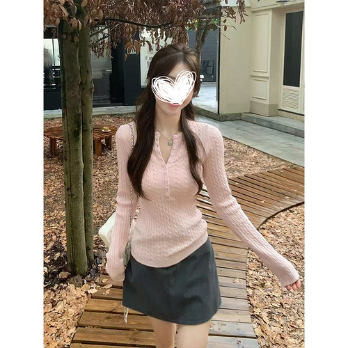 MosesQueen魔西女王麻花小V领针织衫秋冬新款百搭内搭打底衫上衣