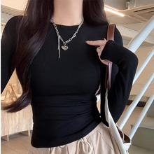 MosesQueen魔西女王纯色修身长袖t恤女2025新款短款打底衫上衣