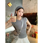 MosesQueen魔西女王插肩袖 明线撞色上衣美式 复古掐腰打底背心