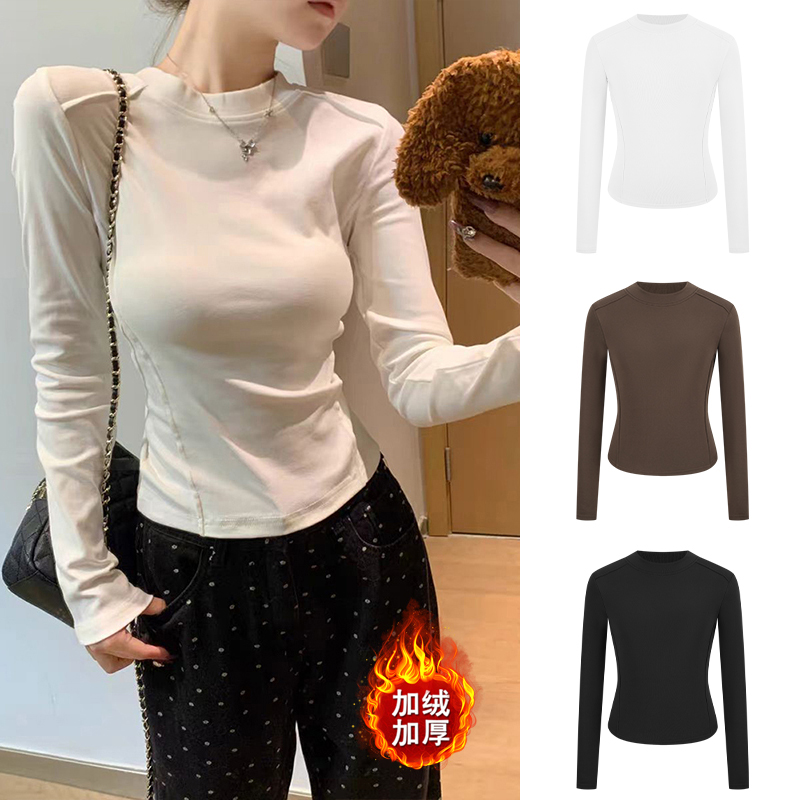 MosesQueen魔西女王半高领加绒加厚长袖秋冬内搭修身显瘦打底上衣