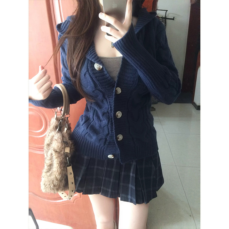 MosesQueen魔西女王法式V领针织开衫纯欲气质修身收腰上衣外套