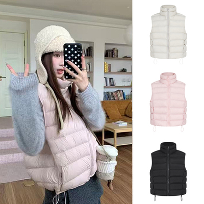 粉色立领棉服马甲外套无袖上衣女