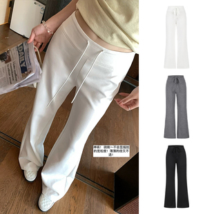 MosesQueen魔西女王白色直筒运动裤抽绳高腰时髦凉感薄款阔腿裤