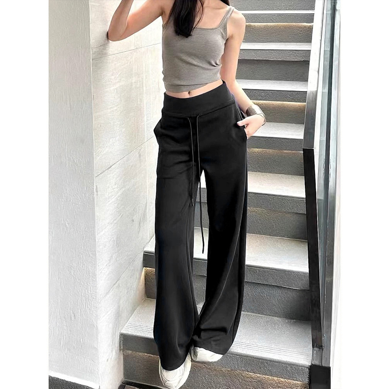 MosesQueen魔西女王黑色高腰宽松阔腿裤女新款垂感百搭运动卫裤