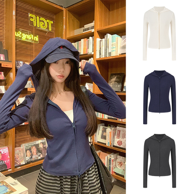 MosesQueen魔西女王正肩连帽卫衣外套女百搭修身双拉链开衫上衣