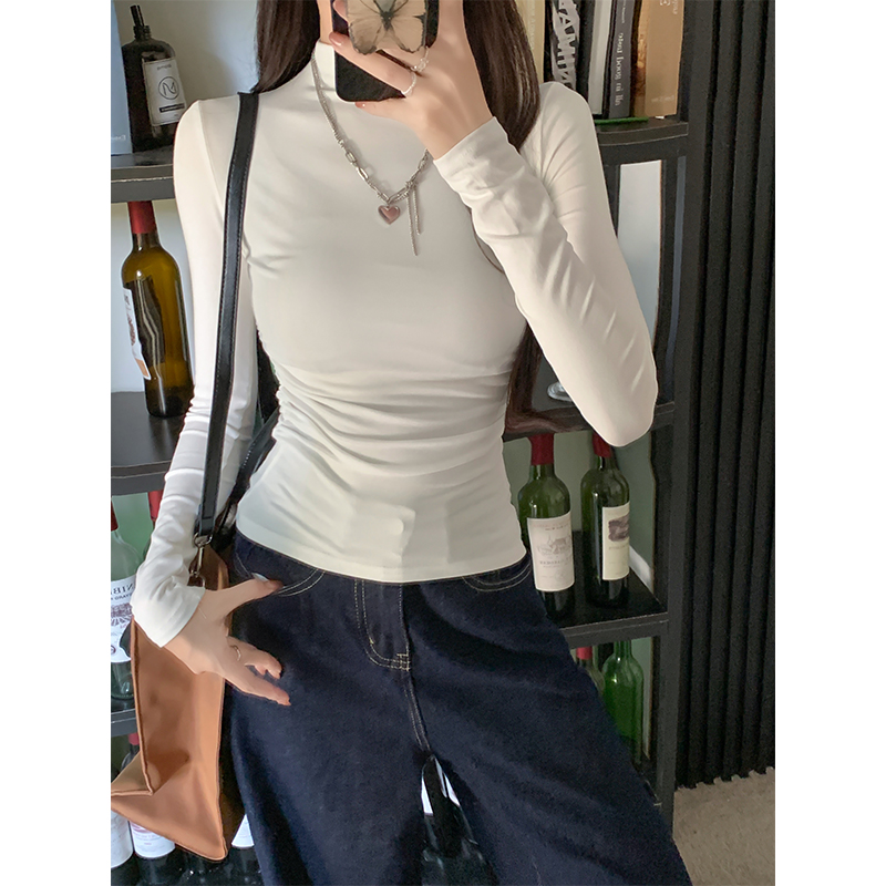 MosesQueen魔西女王黑色薄款长袖t袖女新款内搭修身半高领上衣