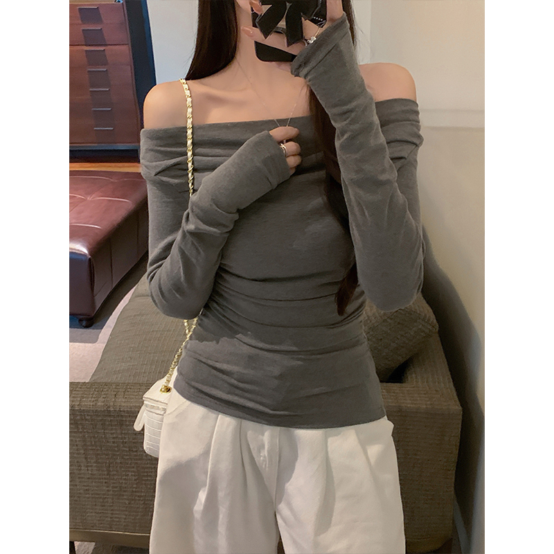 荡领早秋长袖T恤女美式修身上衣