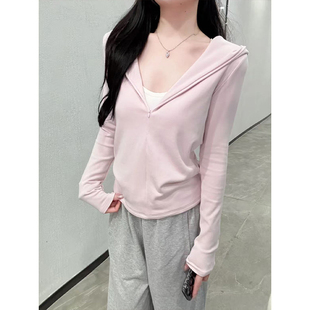 MosesQueen魔西女王粉色连帽拉链开衫外套新款修身显瘦百搭上衣女