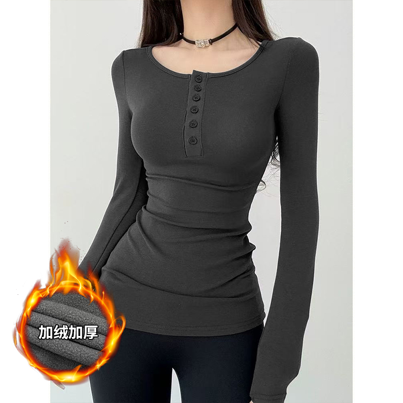 MosesQueen魔西女王半开领打底衫中长款上衣辣妹修身一体绒长袖