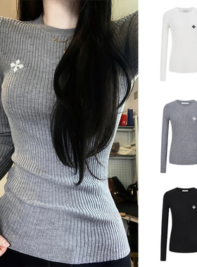 MosesQueen魔西女王灰色针织打底衫女秋冬内搭毛衣设计感长袖上衣