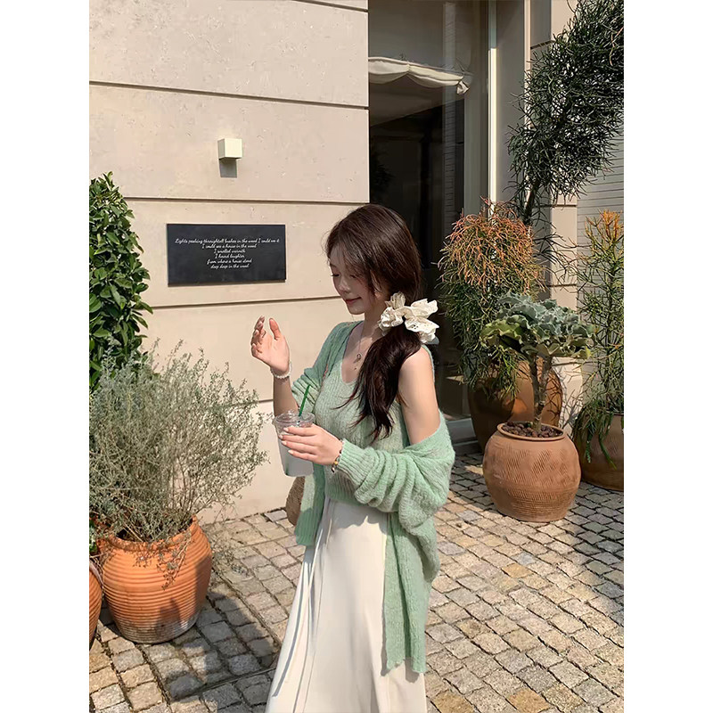 MosesQueen魔西女王绿色针织开衫外搭披肩外套休闲宽松空调衫上衣