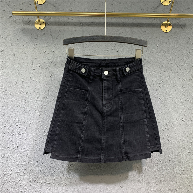 handilily/韩蒂俐A字阔腿裤裙短裙女时尚白色高腰显瘦牛仔半身裙