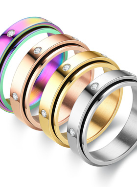 欧美新款钛钢戒指可转动情侣对戒