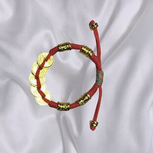 沙金盘缠手链保色五帝钱新年招财藏饰手搓棉绳钱串子女款供货