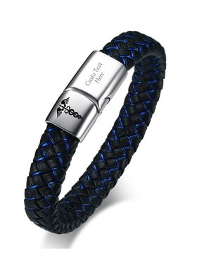 磁吸电镀黑色蓝皮绳手链急救标志皮革手链激光刻字图案不锈钢