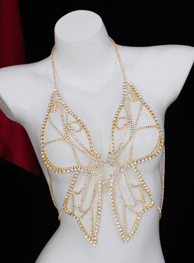 蝴蝶高档镂空比基尼气质文胸身体链跨境时尚性感纯欲胸链水钻欧美