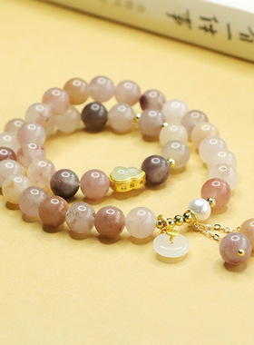 天然玉石双圈手链复古首饰代发烟紫金丝玉爱钰AY4052005手串