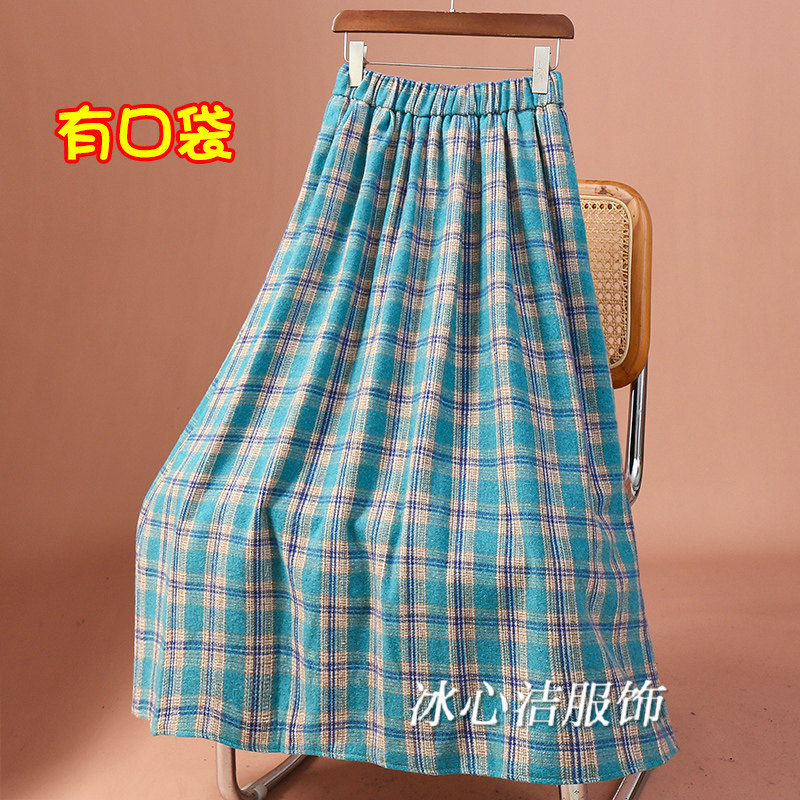 冬季复古加厚磨毛呢格子半身裙女秋冬2025新款中长款裙A字裙冬裙