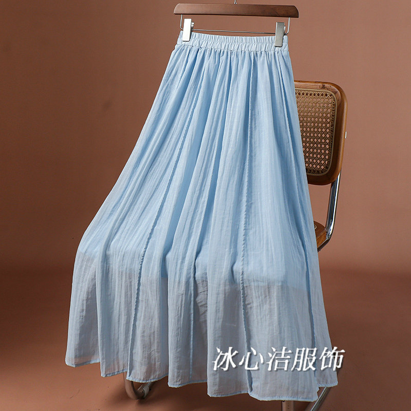 显瘦天丝棉麻大摆半身裙