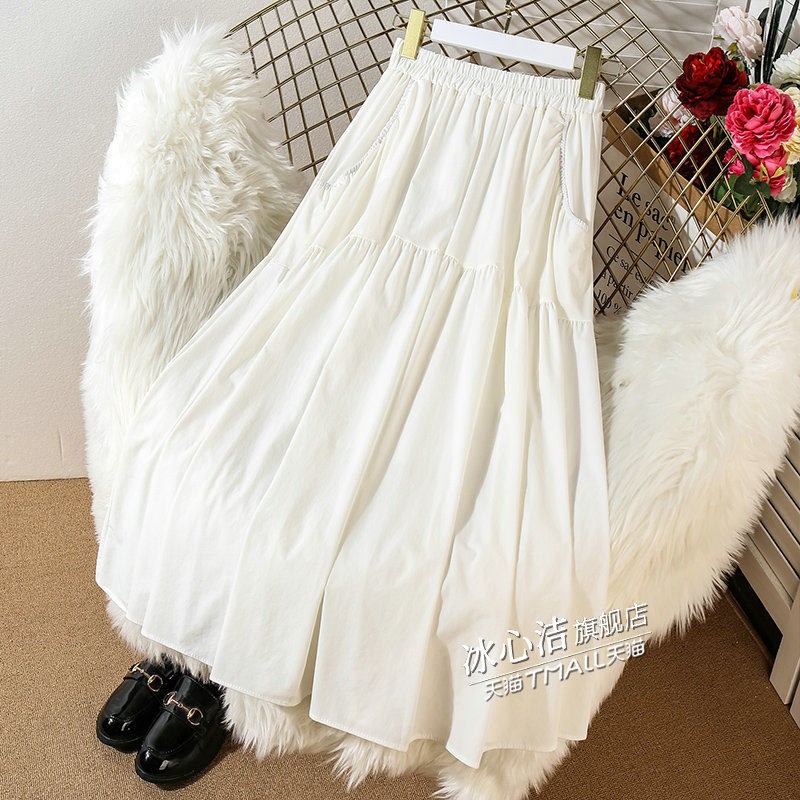 夏天绝美漂亮白色口袋A字裙半身裙女2025新款裙子大摆a字半裙长裙