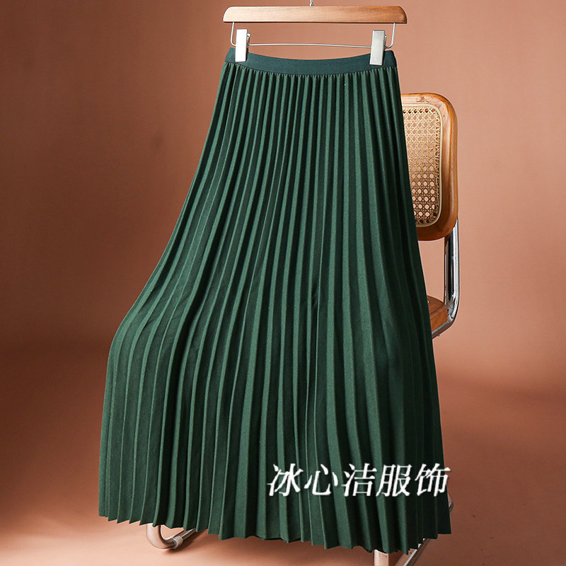 秋冬加厚毛呢百褶裙半身裙女2024新款高腰显瘦中长款裙子长裙冬裙