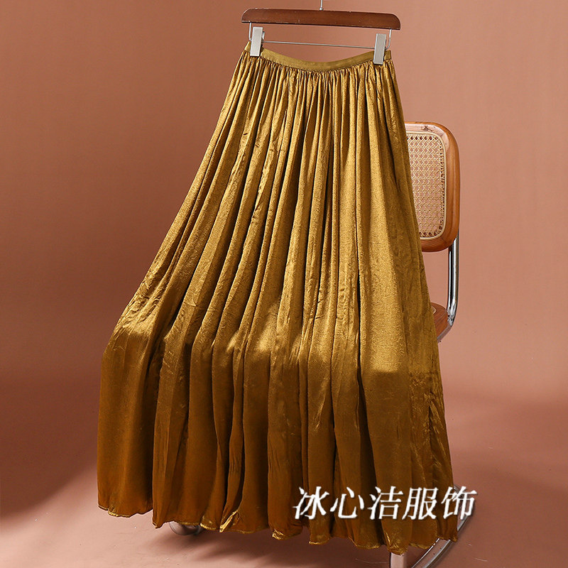 褶皱肌理感醋酸缎面半身裙
