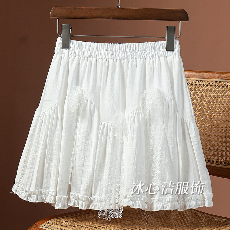 夏日甜美蕾丝绑带短裙半身裙女夏季2025新款小个子蓬蓬裙子伞裙