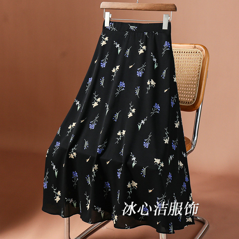 巨好看的复古碎花雪纺半身裙女夏季2026新款小个子印花A字长裙子
