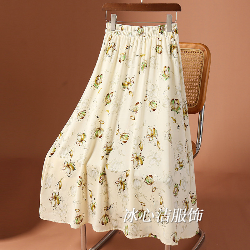 夏天小个子碎花雪纺半身裙女夏季新款松紧腰中长款裙子长裙半裙