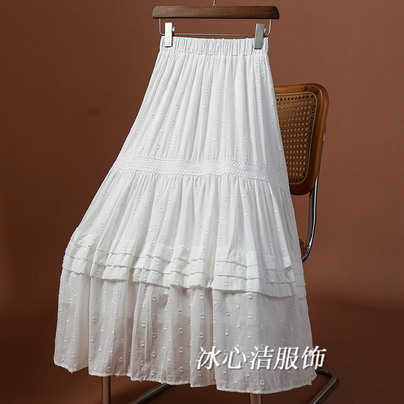 白色独特绝美法式刺绣波点半身裙女夏季2025新款a字裙子半裙长裙