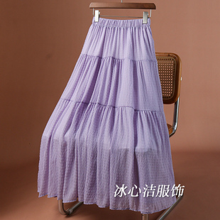 夏日多巴胺休闲大摆半身裙女夏2025新款高腰显瘦宽松蛋糕裙长裙