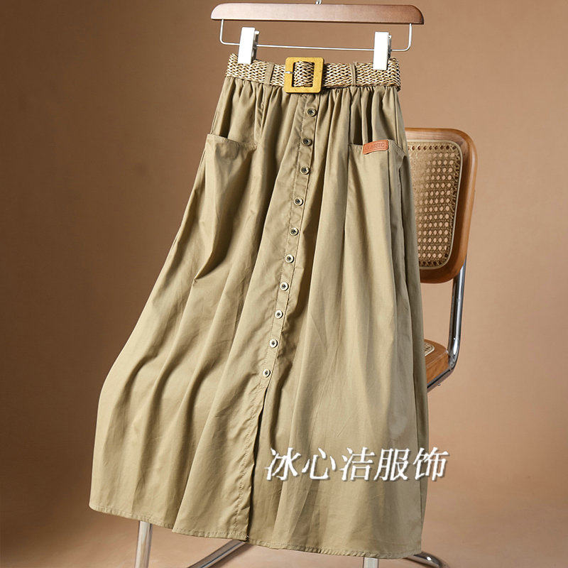 秋冬款卡其色工装风设计感排扣半身裙女2025小个子a字裙半裙长裙