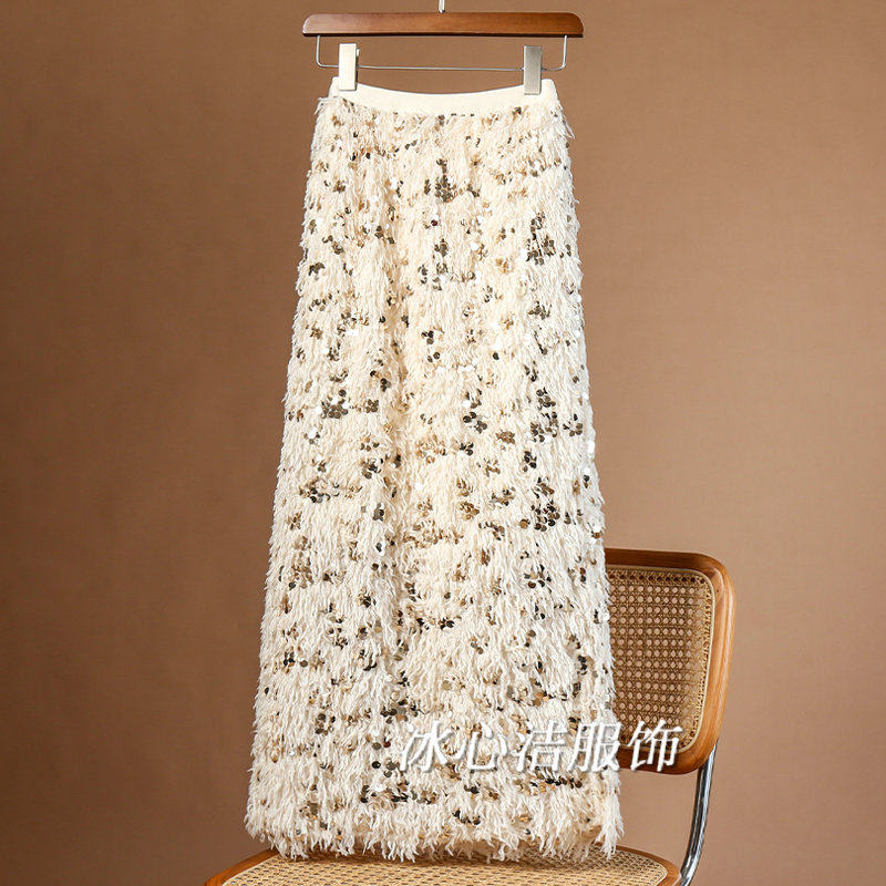 冬季加绒加厚亮片流苏羽毛半身裙秋冬女2025新款黑色裙子半裙长裙,女装/女士精品,半身裙,淘宝优惠券,粉丝福利购,淘宝优惠卷