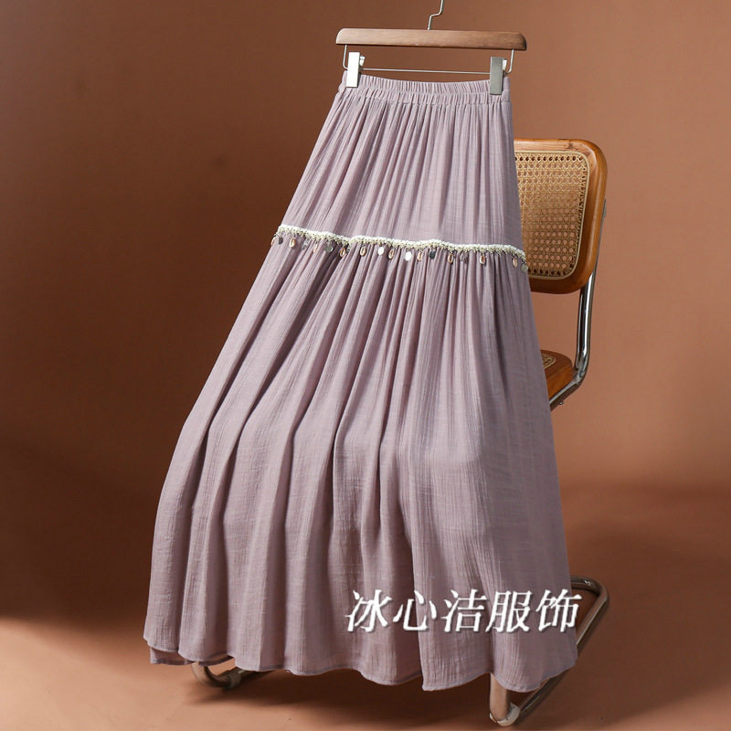 度假风飘逸垂感仿棉麻半身裙女中长款裙子夏季2025新款a字裙大摆